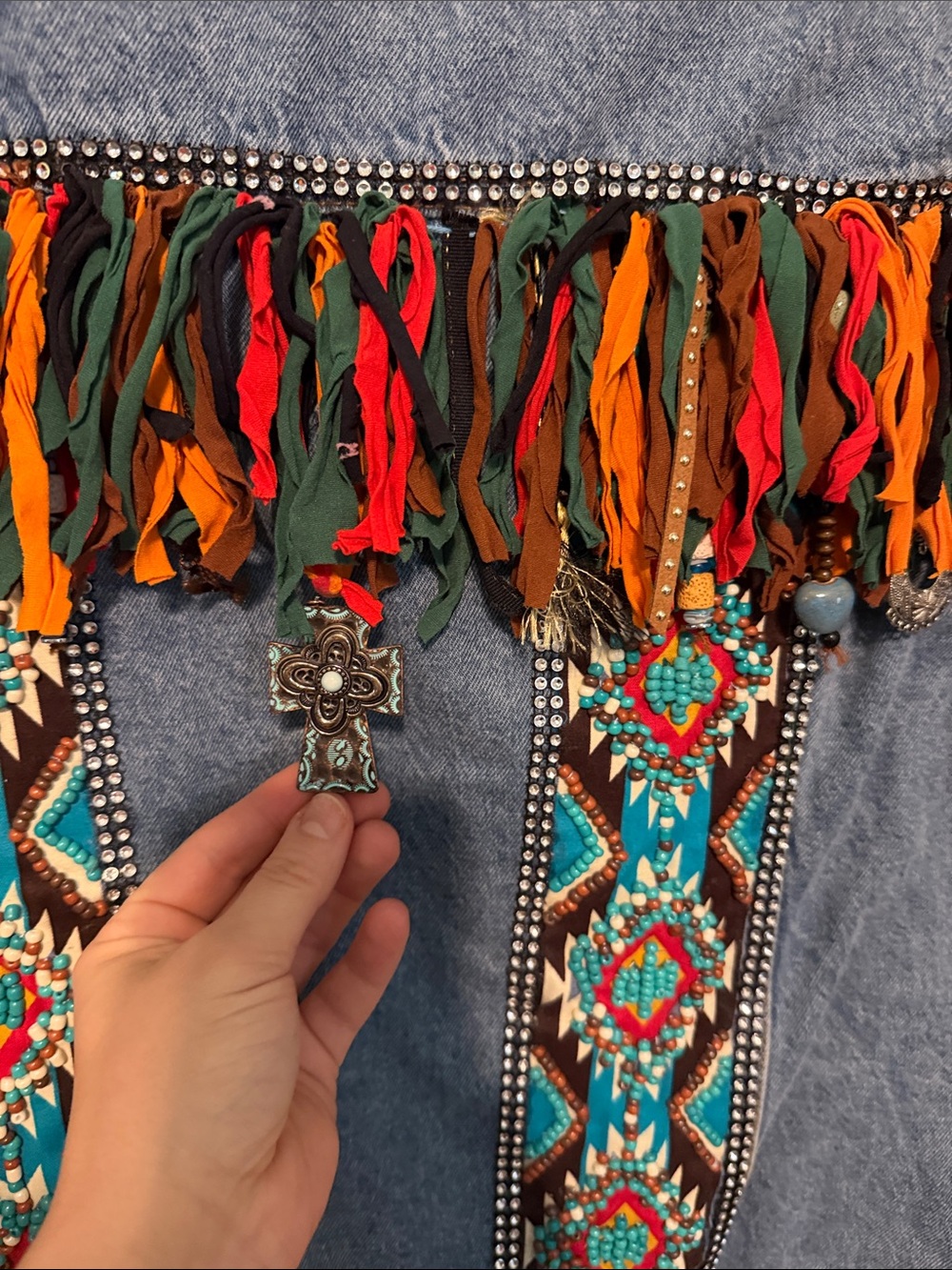 Up Cycled Artisan Made Colorful Heavily Embellished Cotton Denim Jacket - Picture 7 of 16